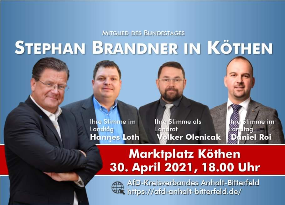 AfD-MdB Btephan Brandner in Köthen.